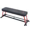 Sunny Health & Fitness Power Zone Strength Flat Bench with 550 lb Max Weight, Dumbbell Rack and Transport Wheels