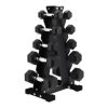 BalanceFrom Fitness Signature Steel Rubber Encased Hex Textured Dumbbell Workout Set with Rack & 5 Pairs of 5, 8, 10, 12, and 15 Pound Weights, Black